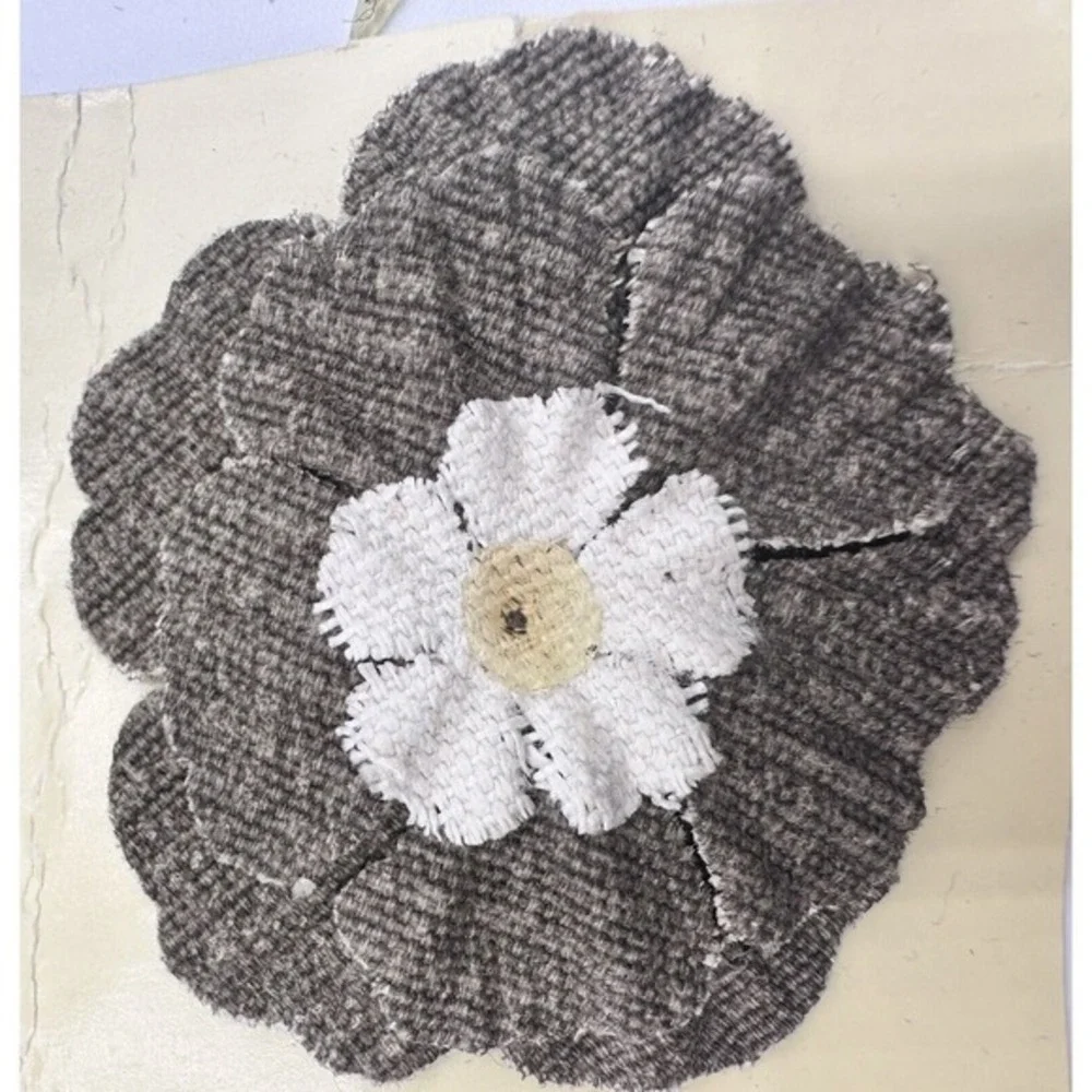 Vintage Style Grey Brown Fabric Flower Appliques Woven Tweed Craft DIY Chic J-01